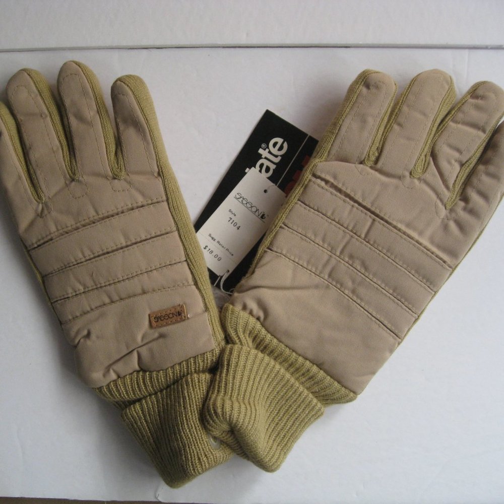 Vtg Sasson Men's Gloves Beige Thinsulate Suede Palm Sweater Knit Cuffs NWT Sz M